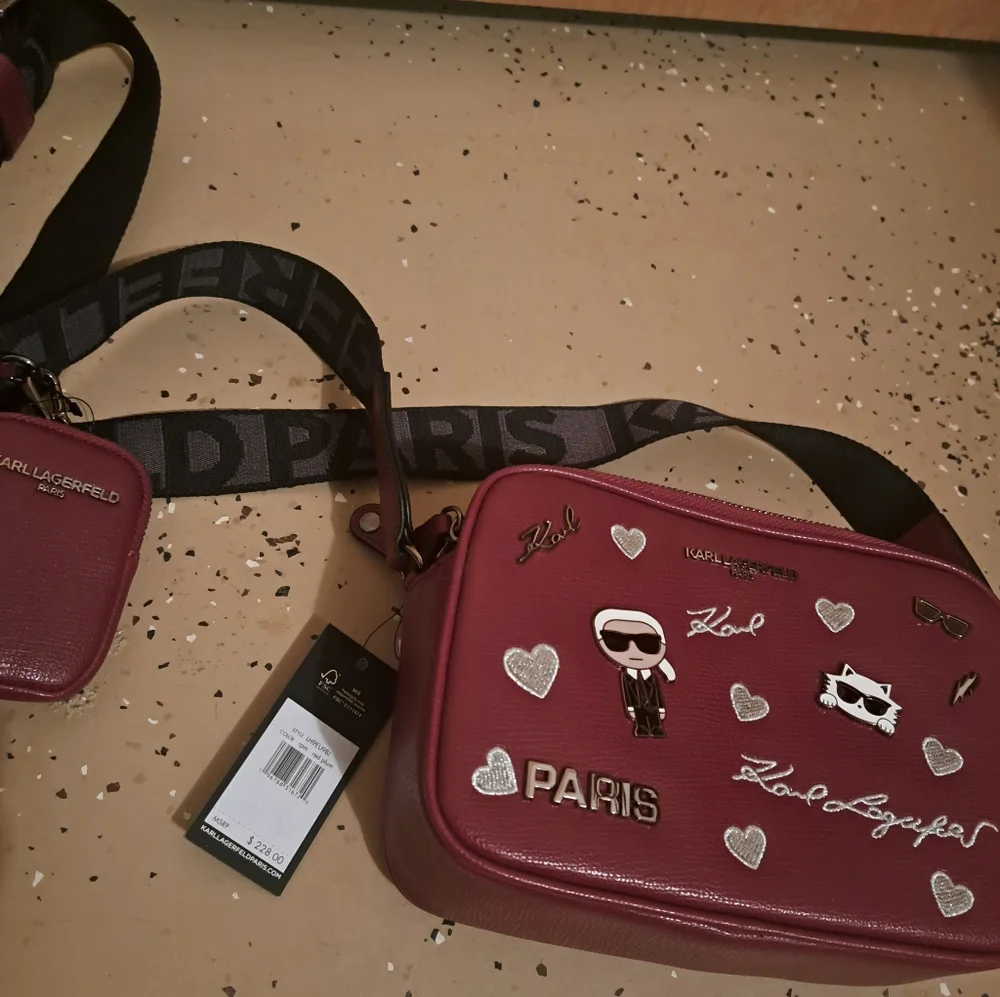 Karl Lagerfeld Burgundy Crossbody Bag with Silver Accents